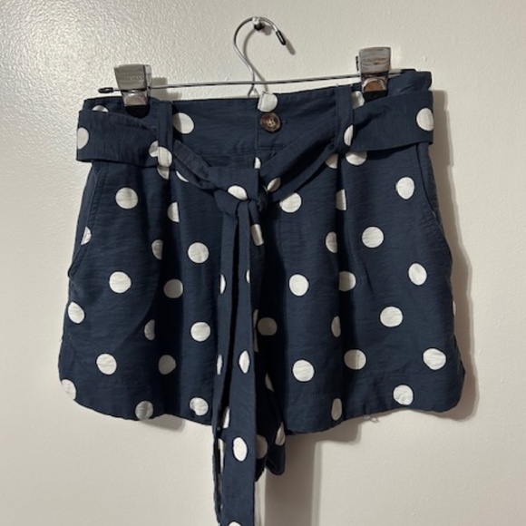 LC Lauren Conrad Blue White Polka Dot Tie Waist Twill Sash Shorts Size Small - Picture 5 of 10